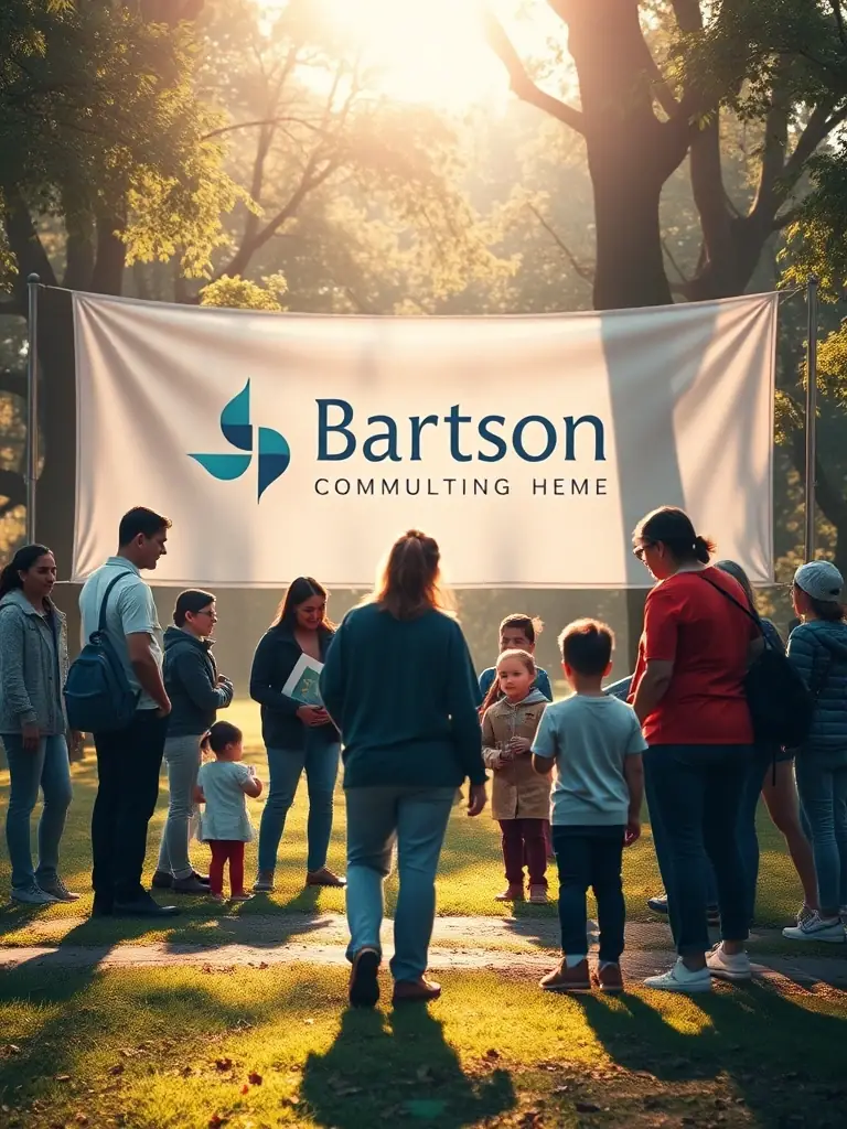 A serene image representing a non-profit organization's activities, such as a community outreach program, with the Bartson Consulting logo subtly integrated.